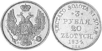 20 Zlotych-3 Rubles 1834-1839