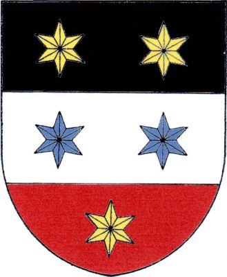 V černo-stříbrno-červeně děleném štítě pět (2,2,1) hvězd, nahoře a dole zlaté, uprostřed modré. Znak Bačkov