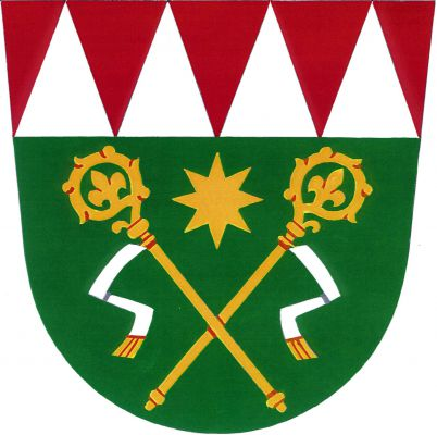 V zeleném štítě pod červenou hlavou se čtyřmi stříbrnými kužely zkřížené odvrácené berly se stříbrnými sudarii, mezi nimi nahoře osmihrotá hvězda, vše zlaté. Znak Biskupice