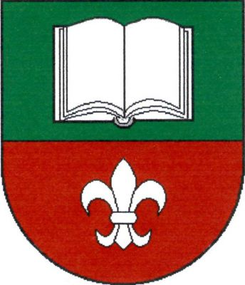 V zeleno-červeně děleném štítě nahoře rozevřená kniha, dole lilie, obojí stříbrné. Znak Blažovice