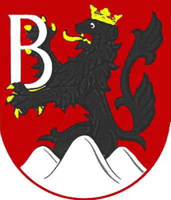 V červeném poli ze stříbrného trojvrší vyrůstá až po kýty černý lev se zlatou korunkou, jazykem a zbrojí, držící v tlapách stříbrné latinské majuskulní písmeno B. Znak Bludov