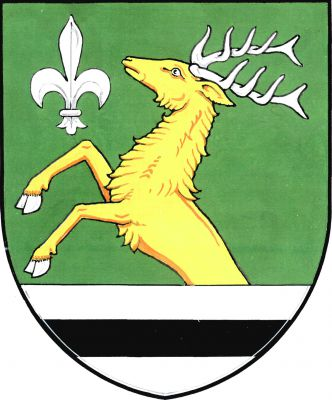 V zeleném štítě ze stříbrné paty s černým břevnem vyskakující zlatý jelen se stříbrnou zbrojí, provázený vpravo nahoře stříbrnou lilií. Znak Bohdalec