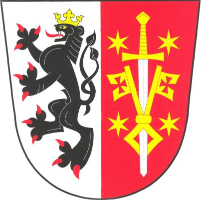 Ve stříbrno - červeně polceném štítě vpravo černý korunovaný dvouocasý lev ve skoku s červenou zbrojí a jazykem, vlevo postavený stříbrný meč se zlatým jílcem prostrčený vztyčeným zlatým gotickým dvojklíčem a provázený čtyřmi (2, 2) zlatými hvězdami. Znak Bohdíkov