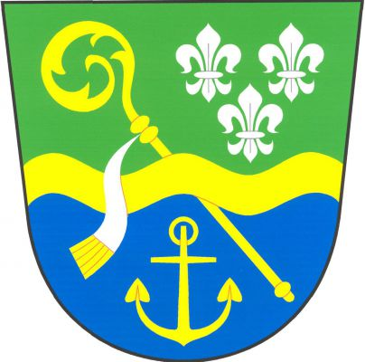 Zeleno - modře zlatým vlnitým břevnem dělený štít. Břevno podloženo kosmou zlatou berlou a přeloženo stříbrným sudariem se zlatým třepením. Vlevo nahoře tři (2, 1) stříbrné lilie, dole zlatá kotva. Znak Bojanovice