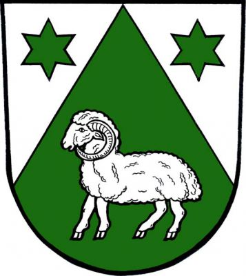 Ve stříbrném štítě zelený hrot se stříbrným beranem. Hrot je provázen dvěma zelenými hvězdami. Znak Čeladná