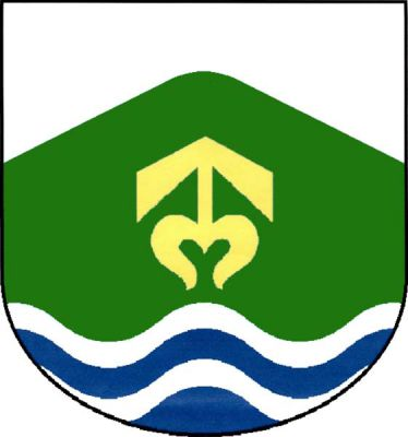 Ve stříbrném štítě nad třikrát stříbrno - modře vlnitě dělenou vlnitou patou zelený vrch se zlatou zavinutou střelou. Znak Čerčany