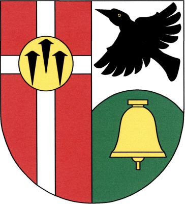 Červeno - stříbrně polcený štít. Vpravo stříbrný latinský kříž do krajů, přeložený zlatým kotoučem se třemi (1, 2) černými hřeby, vlevo nad zeleným návrším se zlatým zvonem kosmo letící černý krkavec. Znak Chotíkov