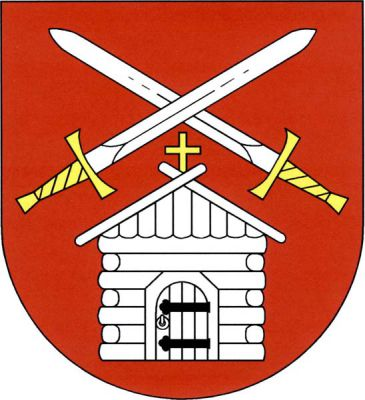 V červeném štítě dva zkřížené stříbrné meče se zlatými jílci nad stříbrnou srubovou kaplí se zavřenými dveřmi na černých závěsech a zlatým křížem na vrcholu lomeného štítu. Znak Církvice