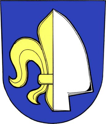 V modrém štítě půl zlaté lilie spojená se stříbrnou radlicí. Znak Darkovice