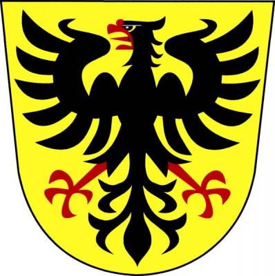 Ve zlatém štítě černá orlice s červenou zbrojí. Znak Hostěradice