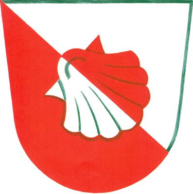 Ve stříbrno-červeně kosmo děleném štítě kosmá svatojakubská mušle opačných barev. Znak Jakubov u Moravských Budějovic