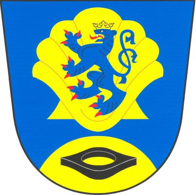 V modrém štítě nad zlatým návrším s položeným černým tkalcovským člunkem obrácená zlatá svatojakubská mušle, v ní modrý korunovaný dvouocasý lev s červenou zbrojí. Znak Kadlín