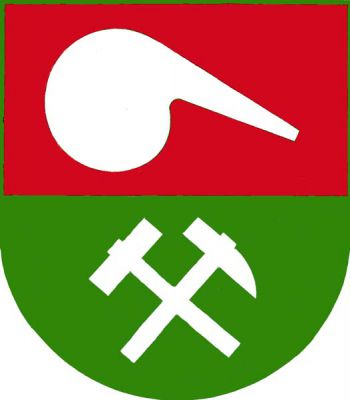Červeno-zeleně dělený štít, nahoře křivule, dole křížem přeložený mlátek a želízko, vše stříbrné. Znak Kaznějov