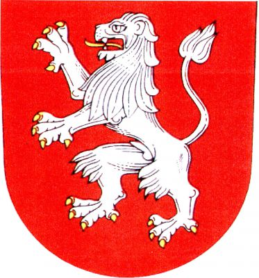 V červeném štítě stříbrný lev se zlatou zbrojí a jazykem. Znak Kolinec