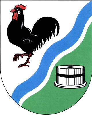 Sníženě stříbrno-zeleně šikmo vlnitě dělený štít, nahoře nad šikmým modrým vlnitým břevnem vykračující černý kohout s červenou zbrojí, dole stříbrný lub. Znak Lubě