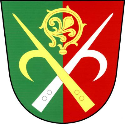 V zeleno - červeně polceném štítě zkřížené sudlice s hákem bez ratišť, kosmá zlatá přes šikmou stříbrnou, nahoře mezi nimi zlatá hlavice berly. Znak Malá Roudka