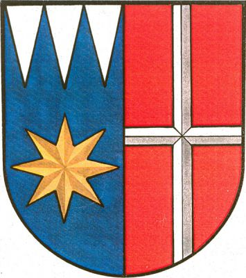 V modro-červeně polceném štítě vpravo pod třemi zkrácenými stříbrnými klíny zlatá osmihrotá hvězda, vlevo stříbrný heroldský kříž. Znak Mysločovice