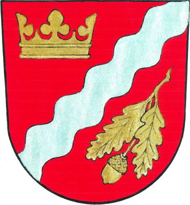 V červeném štítě šikmé stříbrné vlnité břevno provázené nahoře otevřenou královskou korunou, dole dubovou snítkou s jedním žaludem, vše zlaté. Znak Nižbor