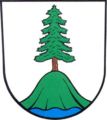 Ve stříbrném štítě nad stříbrno-modře vlnitě dělenou patou zelená hora, z níž vyrůstá smrk přirozených barev. Znak Ostravice
