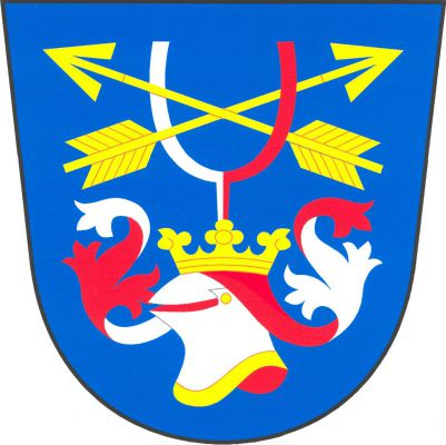 V modrém štítě stříbrný korunovaný kolčí helm s červeno - stříbrnými přikryvadly a klenotem - stříbrno - červeně polcenou ostruhou proloženou dvěma zkříženými zlatými šípy. Znak Otěšice