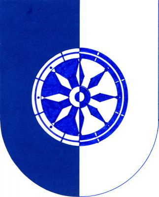 V modro-stříbrně polceném štítě vozové kolo opačných barev. Znak Podolí