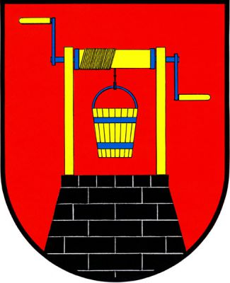 V červeném štítě na černé stříbrně kvádrované šachtě rumpál s vytaženým okovem, vše zlaté s modrým kováním. Znak Poniklá