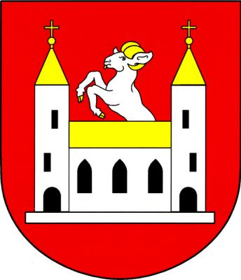 V červeném štítě stříbrná kostelní loď se zlatou střechou se třemi černými gotickými okny, k níž přiléhají dvě stříbrné věže, každá s černou branou a dvěma okny nad sebou, ukončené zlatými stanovými střechami, makovicemi a křížky. Ze střechy lodi vyniká stříbrný beran se zlatou zbrojí. Znak Poříčí nad Sázavou