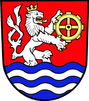 Červeno-modře sníženě vlnitě dělený štít, nahoře od kýt vyrůstající doleva obrácený stříbrný korunovaný dvouocasý lev se zlatou zbrojí, držící zlaté palečné kolo, dole dvě stříbrná vlnitá břevna. Znak Předměřice nad Labem