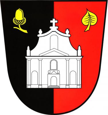 V černo-červeně polceném štítě stříbrné průčelí barokního kostela provázené nahoře vpravo žaludem a vlevo lipovým listem, obojí vztyčené a zlaté. Znak Seč