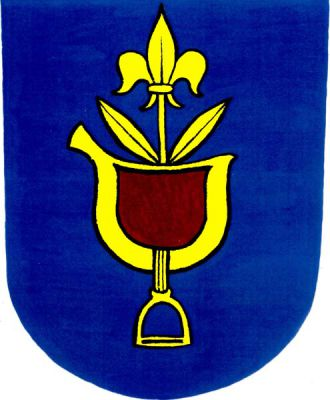 V modrém štítě zlaté sedlo s červeným vyložením, zlatým třmenem a vyrůstající zlatou lilií na stonku se dvěma listy. Znak Sedloňov