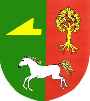 V zeleno-červeně polceném štítě vpravo položená radlice, vlevo vykořeněný buk, obojí zlaté, pod nimi běžící stříbrný kůň se zlatou zbrojí, hřívou a ocasem. Znak Seninka