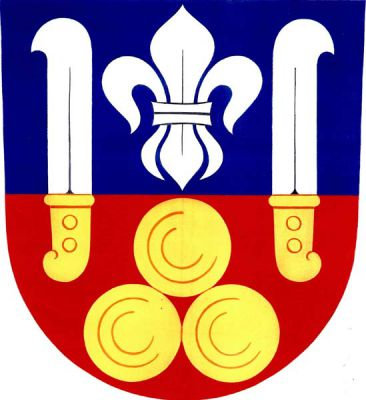 V modro-červeně děleném štítě nahoře stříbrná lilie, dole tři (1+2) zlaté kotouče (bochníky chleba), vše mezi dvěma stříbrnými vinařskými noži se zlatými rukojeťmi. Znak Soběchleby