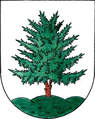 Ve stříbrném štítě na zeleném trojvrší tis přirozených barev. Znak Spálov