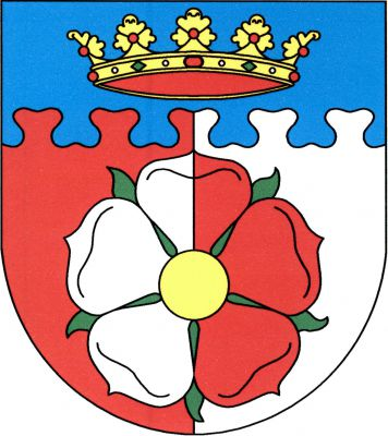 V červeno - stříbrně polceném štítě, pod modrou oblakovou hlavou se zlatou korunou, růže opačných tinktur se zlatým semeníkem a zelenými kališními lístky. Znak Štěpánovice