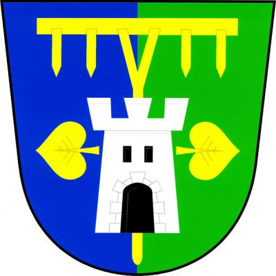 V modro-zeleně polceném štítě stříbrná věž s cimbuřím, černou branou a dvěma okny, podložená vztyčenými hráběmi a provázená dvěma položenými odvrácenými lipovými listy, vše zlaté. Znak Štíhlice