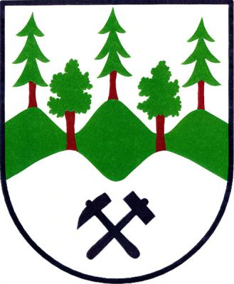 Ve stříbrném štítě zvýšené zelené trojvrší, v něm stříbrné dvojvrší s černými hornickými kladívky. Ze dvou spodních vrchů vyrůstají dva buky, ze tří horních vrchů tři smrky, vše přirozené barvy. Znak Strážné
