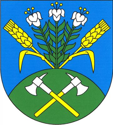 V modrém štítě na zeleném vrchu se zkříženými stříbrnými hasičskými sekerkami se zlatými topůrky, tři přirozené lilie na stoncích s listy mezi dvěma zlatými obilnými klasy, oba s listem a odkloněné. Znak Svojek
