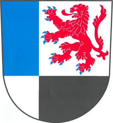 V modro - stříbrně vpravo polceném štítě se zvýšenou, stříbrno - černě vpravo polcenou patou, vlevo červený lev s modrou zbrojí a červeným jazykem. Znak Svojkov