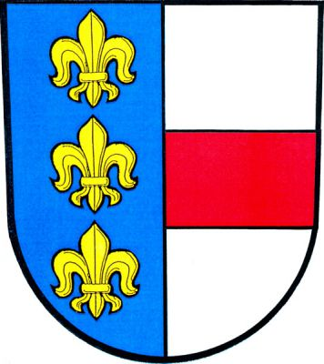 Modro-stříbrně polcený štít, vpravo tři zlaté lilie pod sebou, vlevo červené břevno. Znak Trnávka