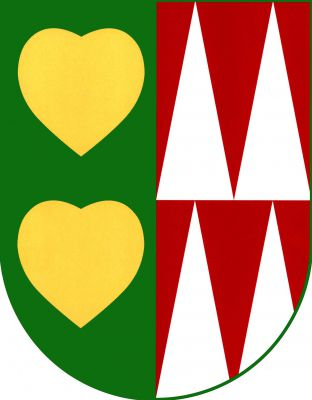 V zeleno-červeně polceném štítě vpravo dvě zlatá srdce nad sebou, vlevo čtyři (2, 2) stříbrné kužely. Znak Trojanovice