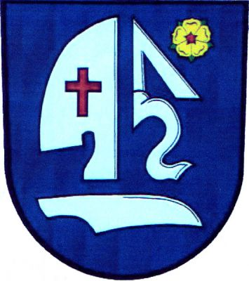 V modrém štítě nad ostřím doleva položeným stříbrným krojidlem vpravo vztyčená stříbrná radlice s červeným latinským křížem, vlevo půl stříbrné zavinuté střely, provázené nahoře zlatou růží s červeným semeníkem. Znak Valeč