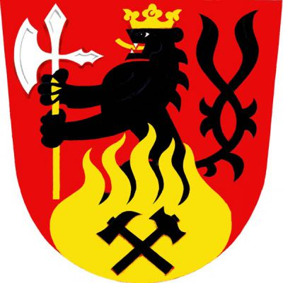V červeném štítě vyrůstá ze zlatých plamenů černý korunovaný dvouocasý lev se zlatou zbrojí, držící před sebou stříbrnou halapartnu na zlaté násadě. V plamenech černá zkřížená hornická kladívka. Znak Vernířovice
