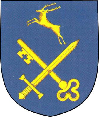 V modrém štítě pod jelenem ve skoku šikmo položený meč hrotem vzhůru, křížem přeložený klíčem zuby nahoru a ven, vše zlaté. Znak Vřesovice